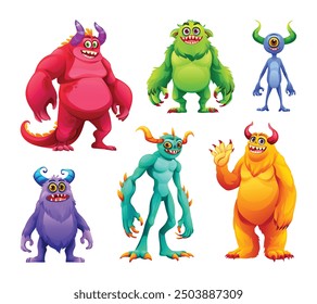 Collection of funny and cute monster character. Vector illustration isolated on white background