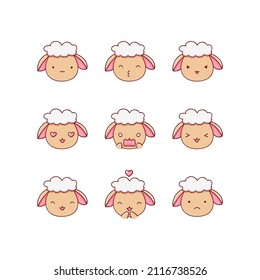 Collection of funny cute sheep emoticon characters in different emotions. Illustration