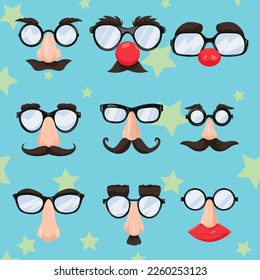 Collection of funny disguise on blue background