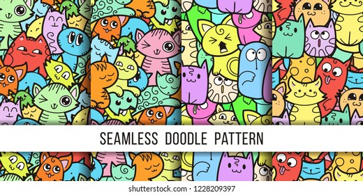 Collection of funny doodle monsters seamless pattern for prints, designs and coloring books. Vector illustration