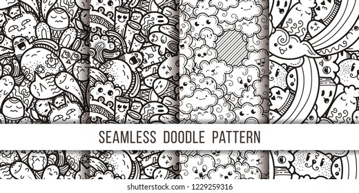 Collection of funny doodle monsters seamless pattern for prints, designs and coloring books. Vector illustration