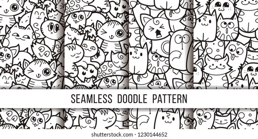 Collection of funny doodle monsters seamless pattern for prints, designs and coloring books. Vector illustration