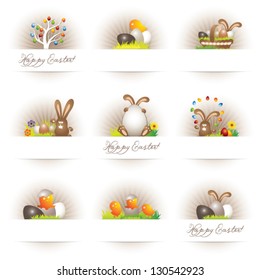 Collection of funny easter greeting or gift card or sticker background templates with copy-space