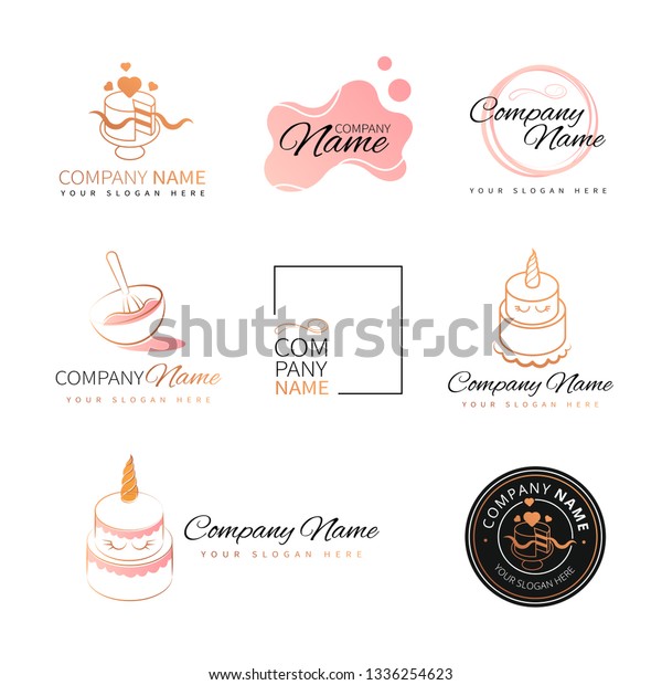 Collection Funny Elegant Kitchen Pastry Logos Stock Vector