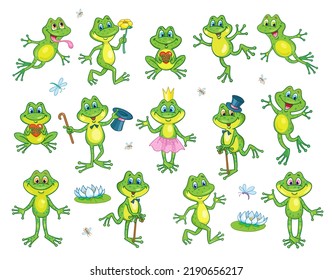 Collection Funny Frogs Various Poses Situations Stock Vector (Royalty ...