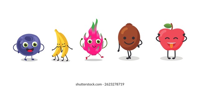 Collection of funny fruit characters	