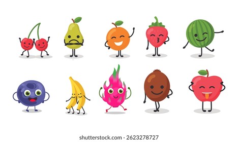 Collection of funny fruit characters	