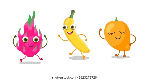 Collection of funny fruit characters	