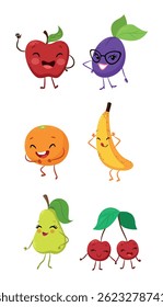 Collection of funny fruit characters	