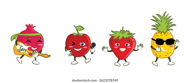 Collection of funny fruit characters	