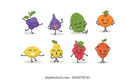 Collection of funny fruit characters	