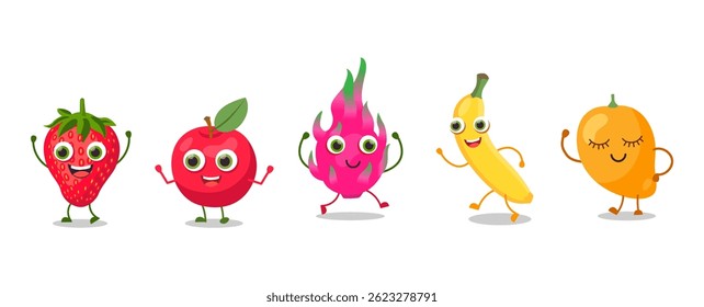 Collection of funny fruit characters	