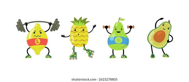 Collection of funny fruit characters	