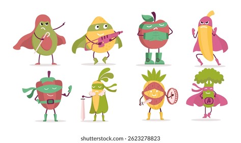 Collection of funny fruit characters	