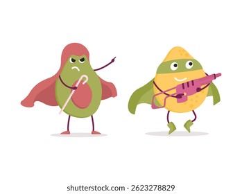 Collection of funny fruit characters	