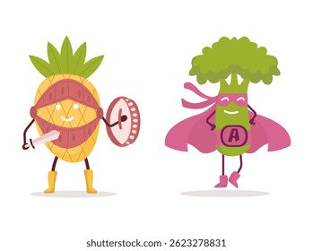 Collection of funny fruit characters	
