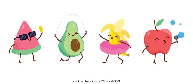 Collection of funny fruit characters	