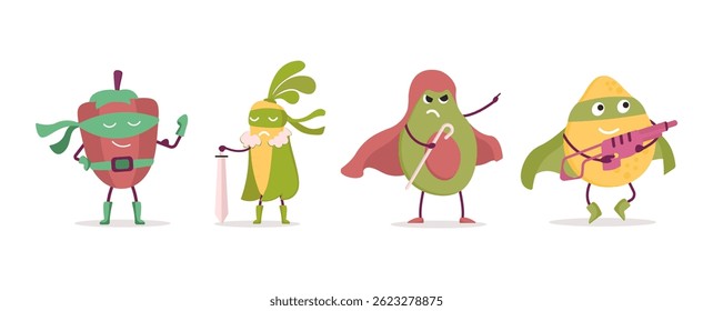 Collection of funny fruit characters	