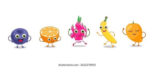 Collection of funny fruit characters	
