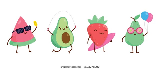 Collection of funny fruit characters	