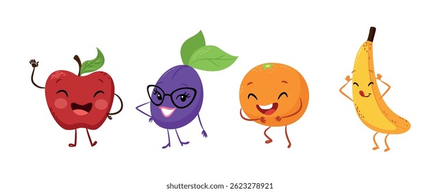 Collection of funny fruit characters	