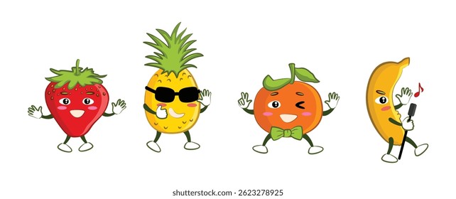 Collection of funny fruit characters	