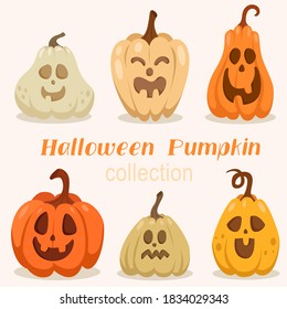 Collection funny halloween pumpkins vector