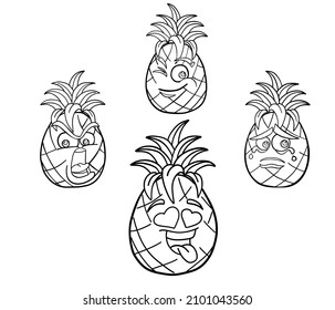 Collection of funny hand drawn pineapples. 
