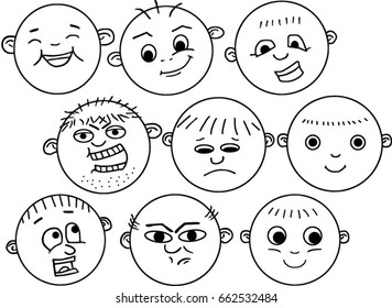 Collection Funny Human Faces Black White Stock Vector (royalty Free 