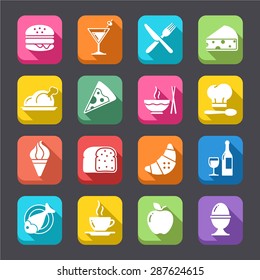 A collection of funny Icons regarding all type of foods and drinks, in a colorful, "flat" look