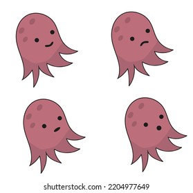 Collection of funny jellyfish with different emotions. Sea jellyfish. Cute jellyfish with faces and smiles.