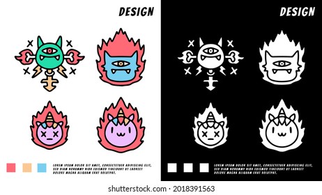 collection of funny monster head in retro style. illustration for t shirt, poster, logo, sticker, or apparel merchandise.