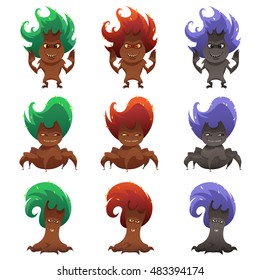 Collection of funny monsters for Halloween. Set of spooky trees isolated on white background. Vector illustration.