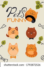 colección de mascotas divertidas, caras redondas