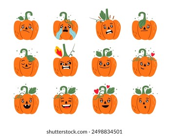 Collection of funny pumpkin emoticons for halloween design authors work