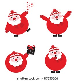 Collection of funny red Santa isolated on white, vector