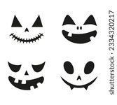 Collection of funny and scary ghost or pumpkin faces for Halloween. Vector illustration isolated on white background
