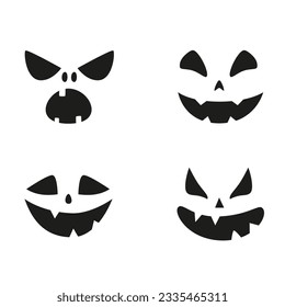 Collection of funny and scary ghost or pumpkin faces for Halloween. Vector illustration isolated on white background
