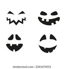 Collection of funny and scary ghost or pumpkin faces for Halloween. Vector illustration isolated on white background