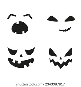Collection of funny and scary ghost or pumpkin faces for Halloween. Vector illustration isolated on white background