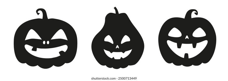 Collection of funny and scary ghost or pumpkin faces for Halloween. Vector illustration isolated on white background