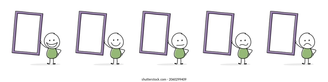 Collection of funny stickman with empty board. Icon set. Vector