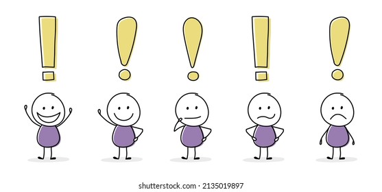Colección de pegatinas graciosas con icono de signo de exclamación. Vector