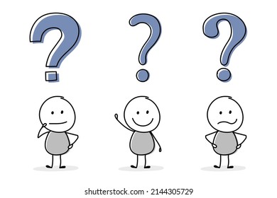 Colección de pegatinas graciosas con signo de interrogación. Conjunto de iconos. Vector
