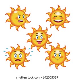 collection funny sun differents face cartoon