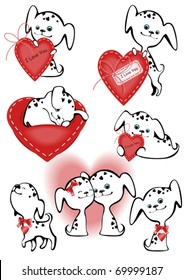 Collection of funny white puppies with a heart.