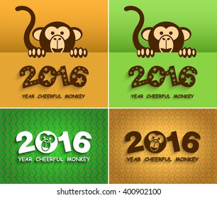 Collection Funny Year of the Monkey background, Happy new year 2016, Vector Eps 10