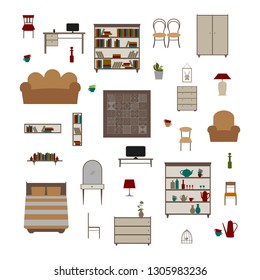 Collection of furniture and home accessories. Vector design elements. Isolated on the background.