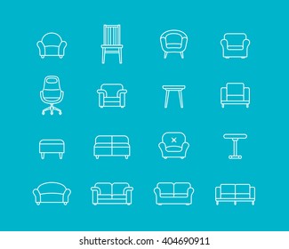 Collection of furniture icons. Icons for website of furniture retailer. Linear style