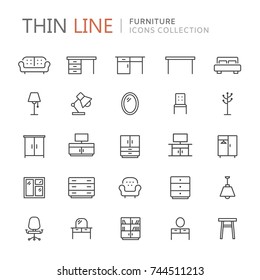 Collection of furniture thin line icons